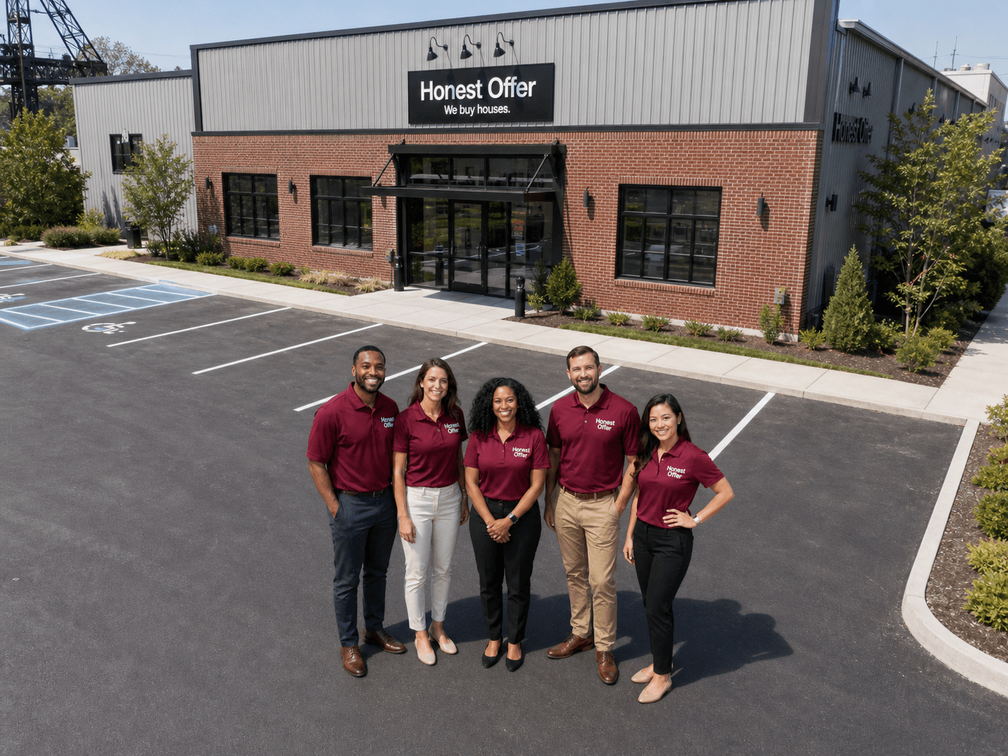The Honest Offer team standing outside their Lexington, Kentucky office